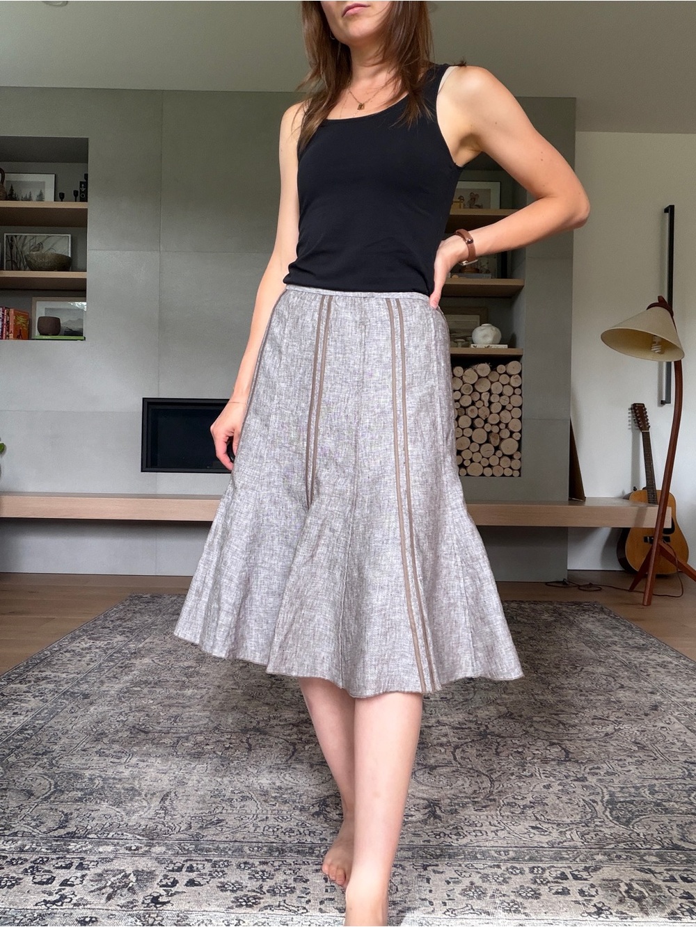 100% Linen Midi Skirt light brown